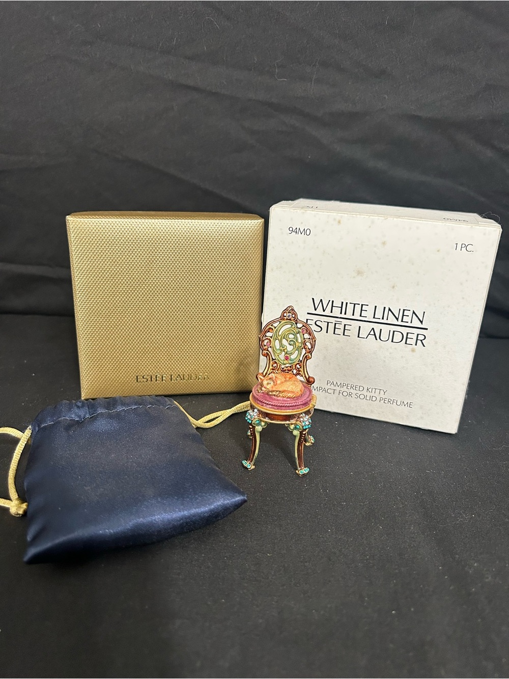 RARE ESTÉE LAUDER 2004 PAMPERED KITTY BY JAY STRONGWATER SOLID PERFUME COMPACT